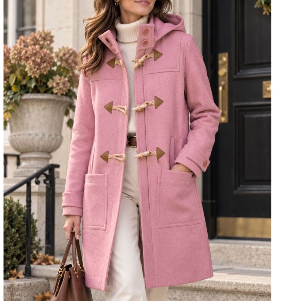 J.Crew Wool Melton Toggle Coat Pink Hooded Italian Wool Heritage Preppy 2 Cozy